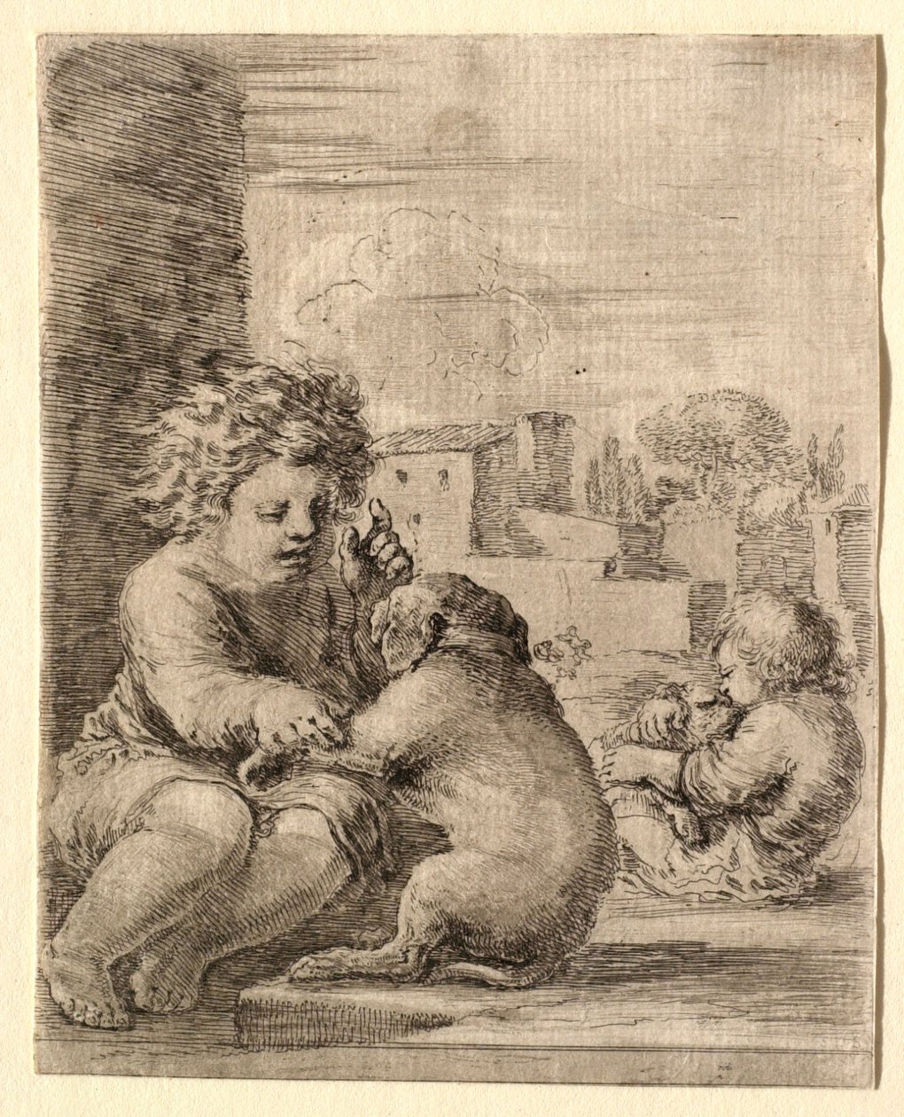 Child Teaching a Dog to Sit on His Hind Legs by Stefano della Bella
