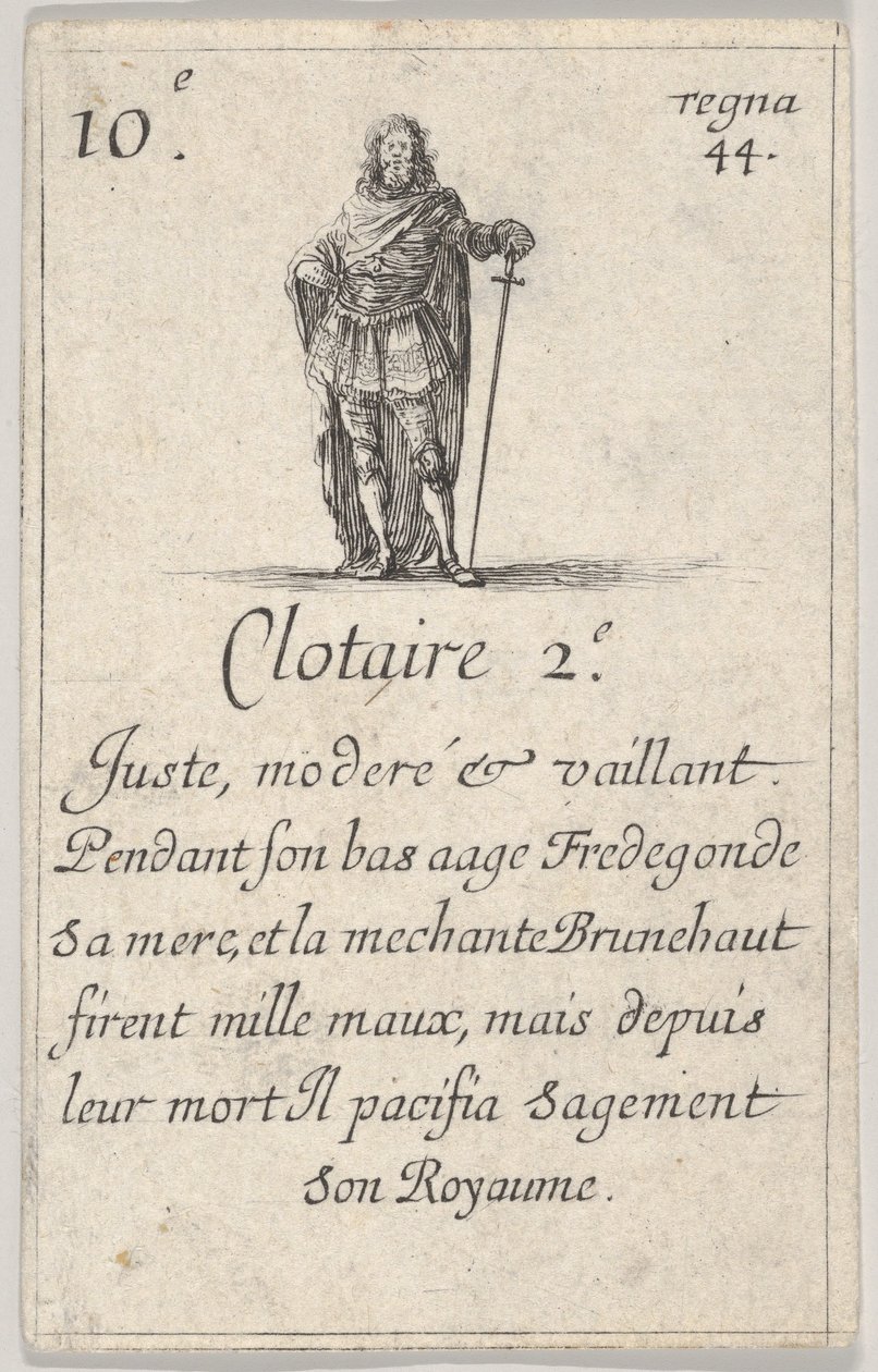 Clotaire II Juste, moderé..., from Game of the Kings of France by Stefano della Bella