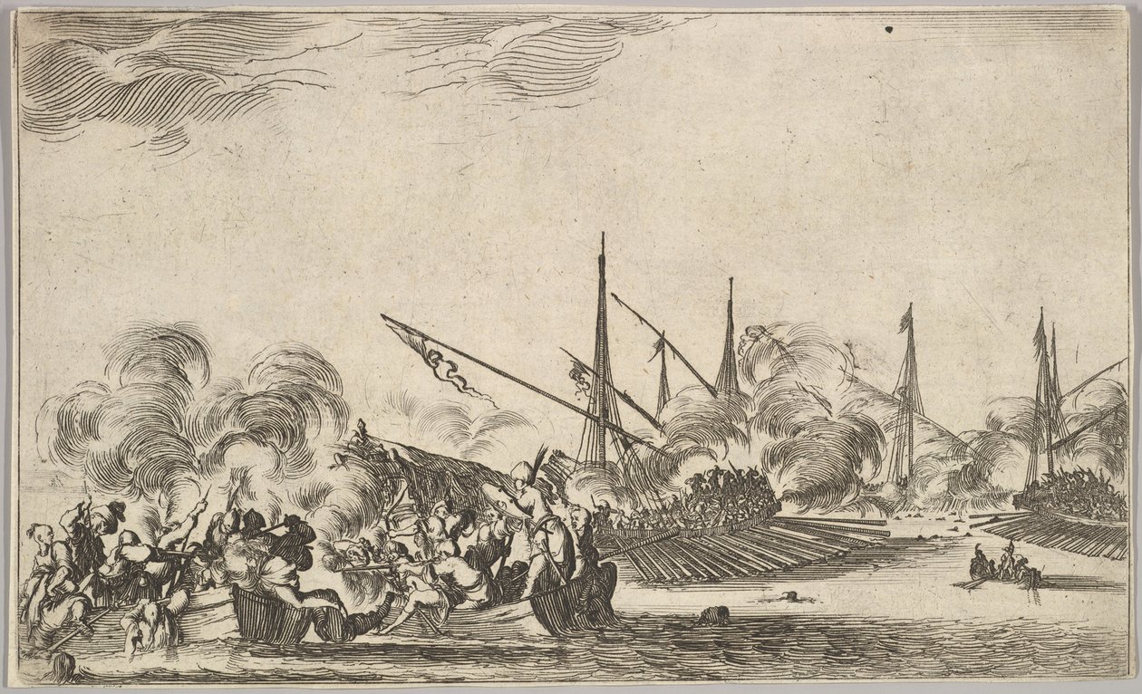 Combat Between Several Rowboats and Ships, Two Groups of Men in Rowboats Fighting, 1639 by Stefano della Bella