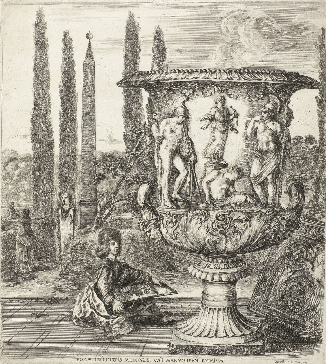 The Young Cosimo III de Medici Drawing the Medici Vase Romae, in hortis Medicaeis marmoreum eximium (title on object) Views of Rome and Surroundings (series title) Six Great Views, Four of Rome and Two of the Roman Countryside (series title) by Stefano della Bella