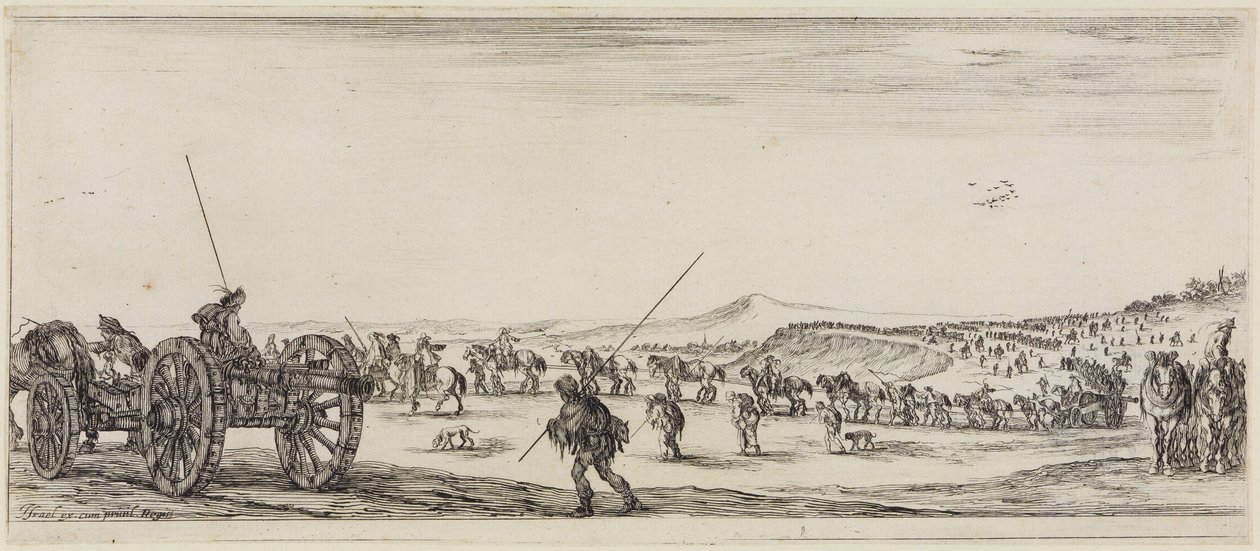 Peace and War: Trains with Cannons and Two Soldiers Equipped with Long Lances by Stefano della Bella