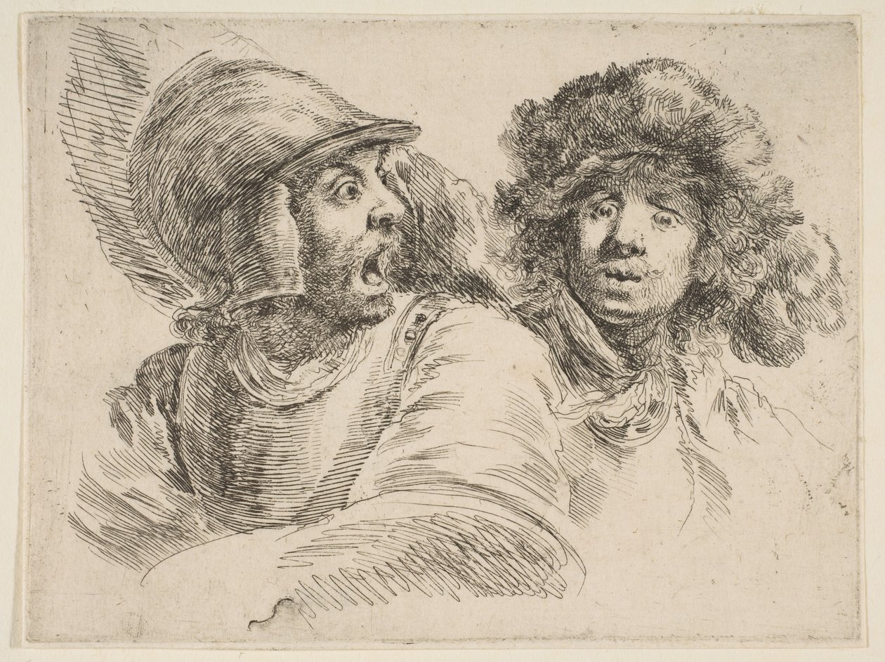 Frightened Soldier and a Man in a Fur Hat, ca. 1652 by Stefano della Bella