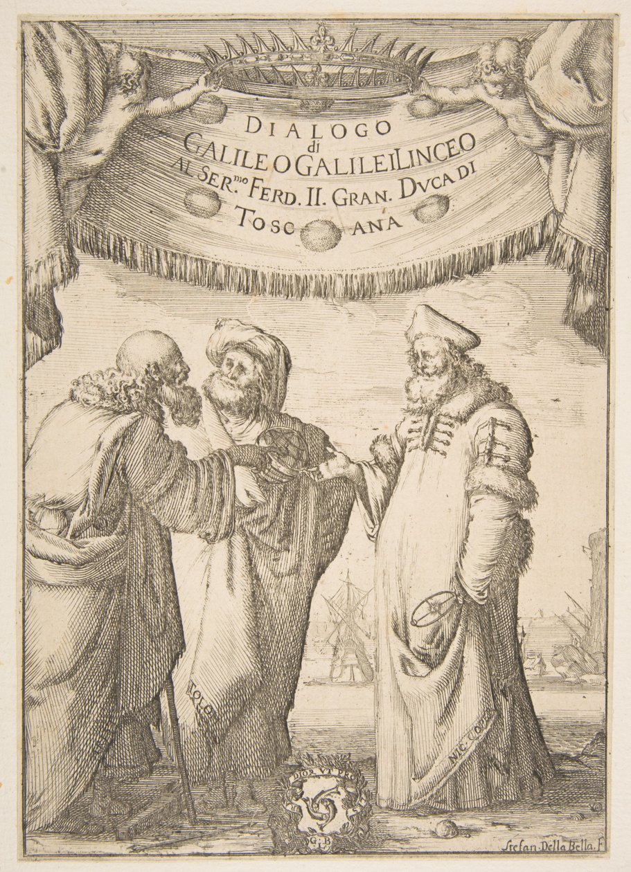 Frontispiece for Dialogo di Galileo Galilei by Stefano della Bella