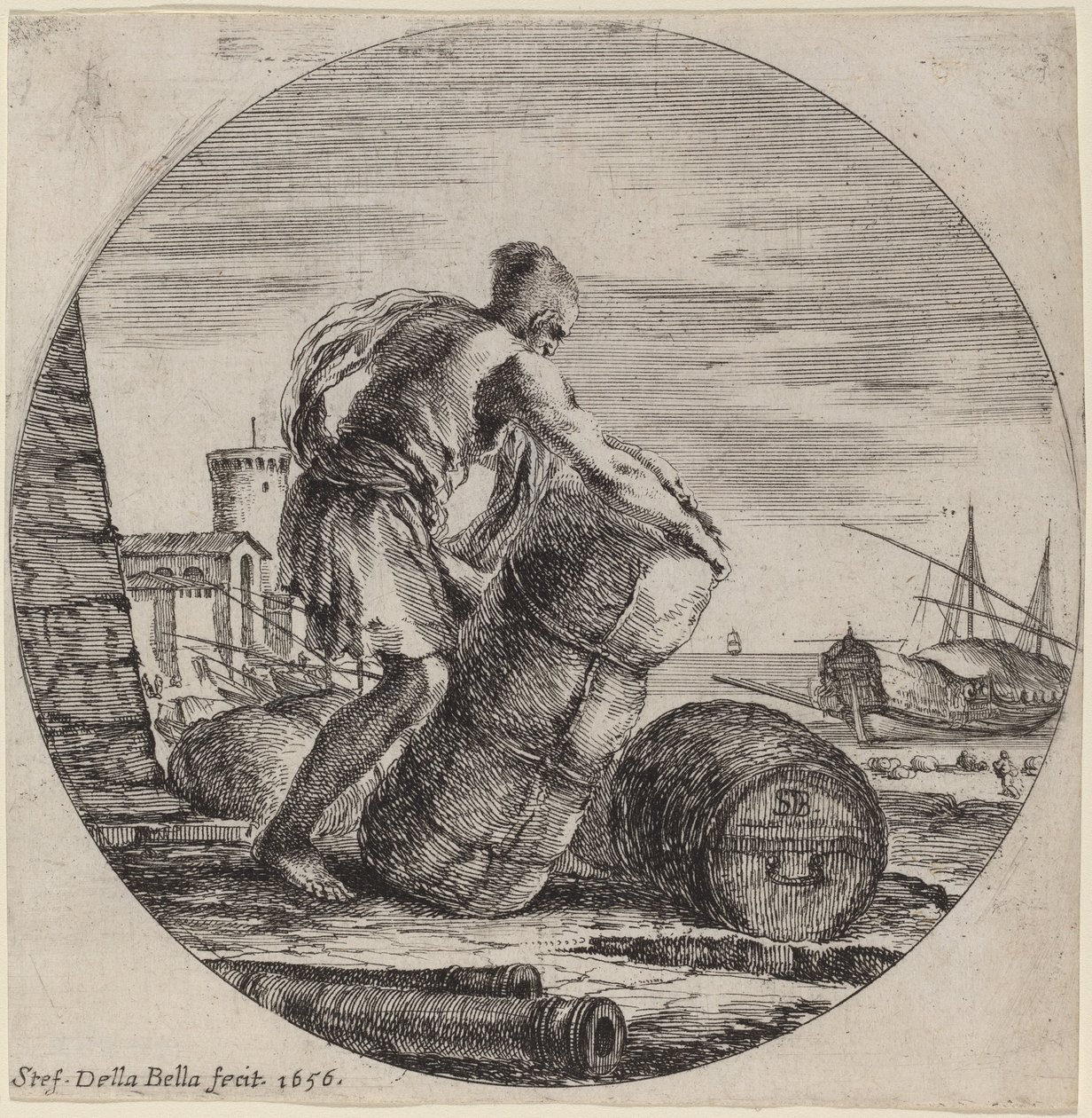 Galley Slave Hauling a Ship