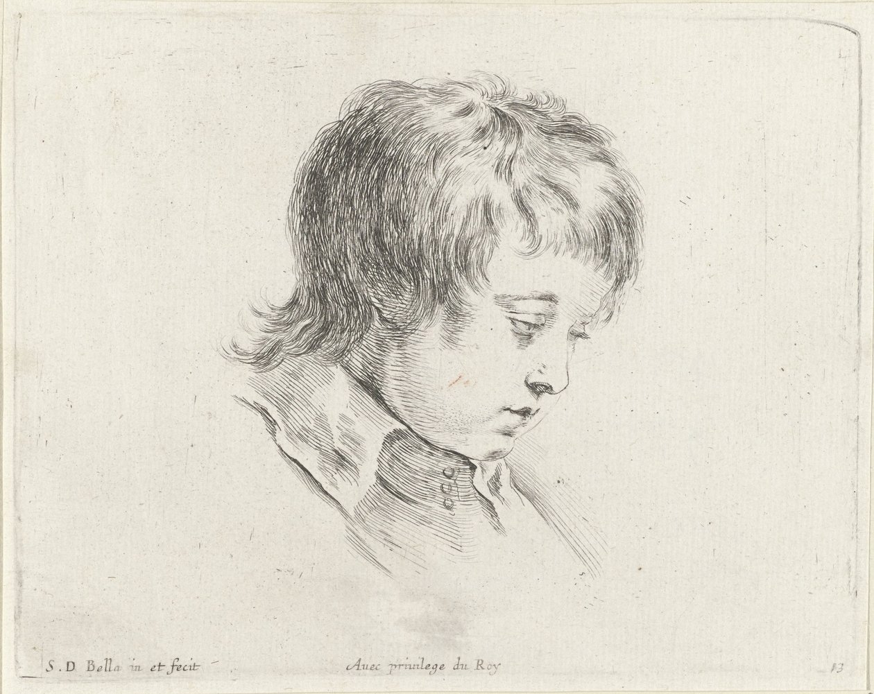 Head of a Young Man, Looking Down to the Right by Stefano della Bella