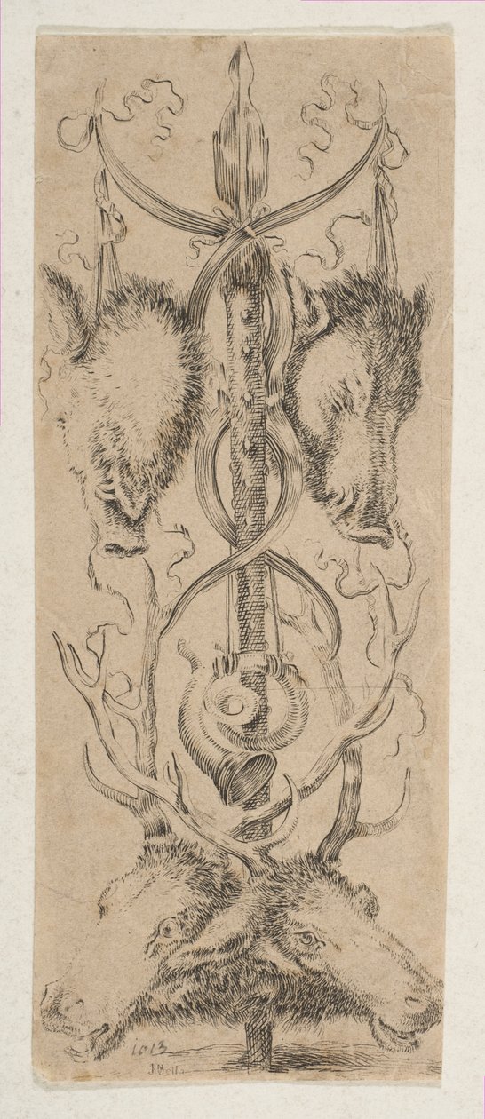 Hunting Trophy with Stag Heads at Bottom, ca. 1653 by Stefano della Bella