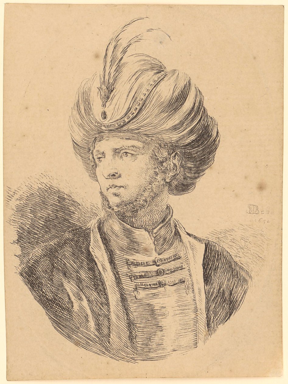 Young Man with Chin Beard and Turban in Three-Quarter Profile Facing Left by Stefano della Bella