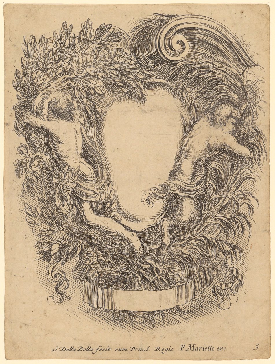 Cartouche with Human and Satyr by Stefano della Bella