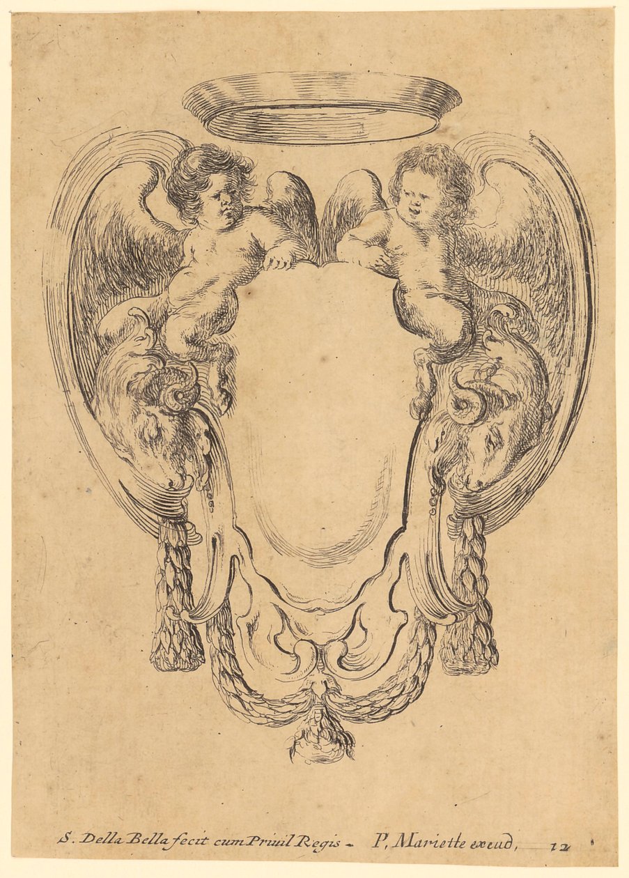Cartouche with Satyr Children and Ram Heads by Stefano della Bella