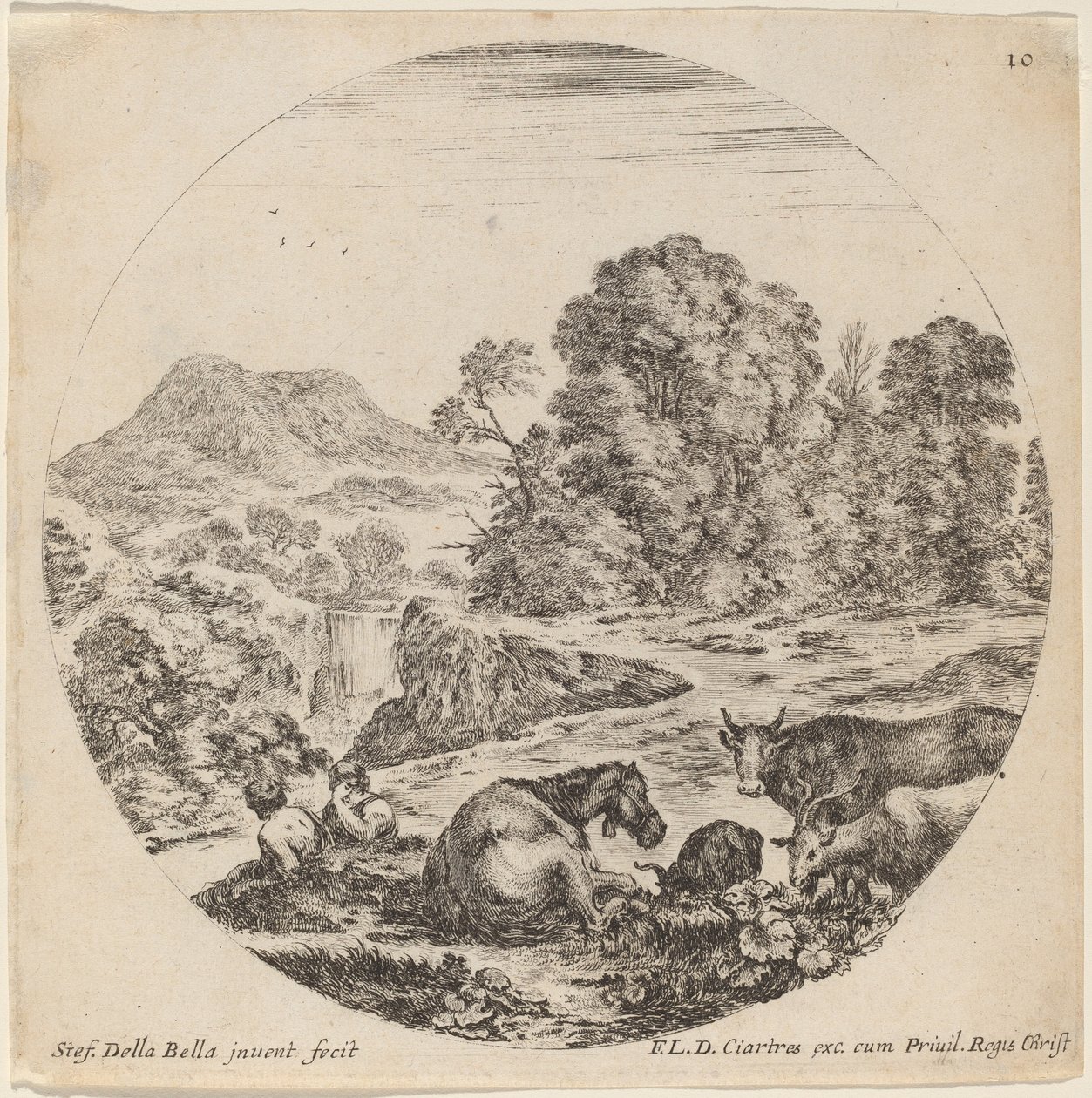 Landscape with Animals and Two Seated Shepherds, 1646 by Stefano della Bella