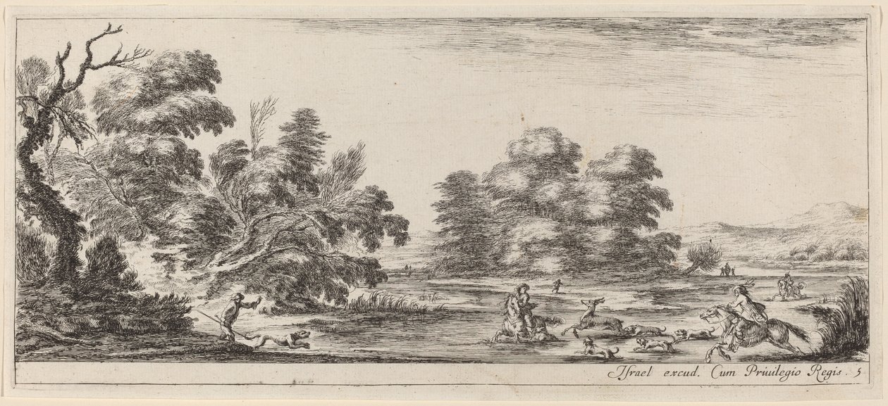 Landscape with Deer Hunt by Stefano della Bella