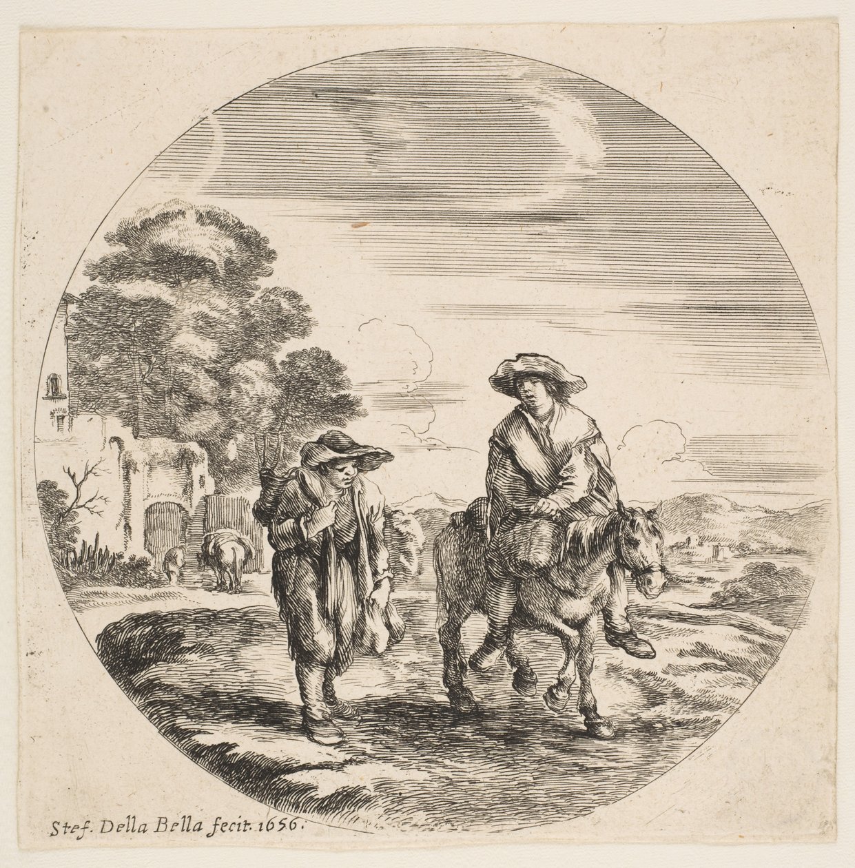 Landscape with Two Peasants, One Riding a Horse, from Landscapes and Seaports by Stefano della Bella