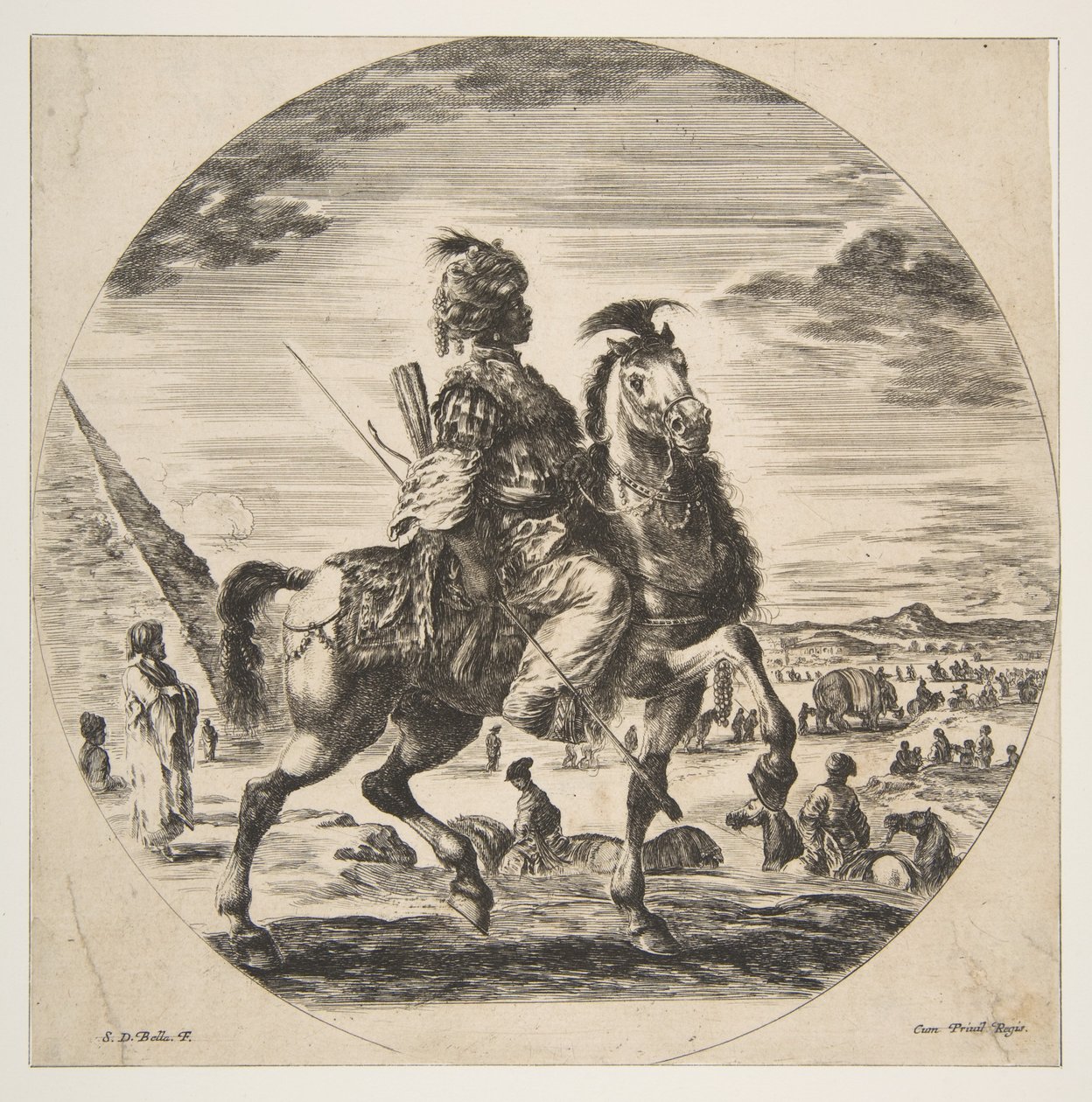 Moorish Horseman in Profile Facing Right, in the Background a Pyramid at Left by Stefano della Bella