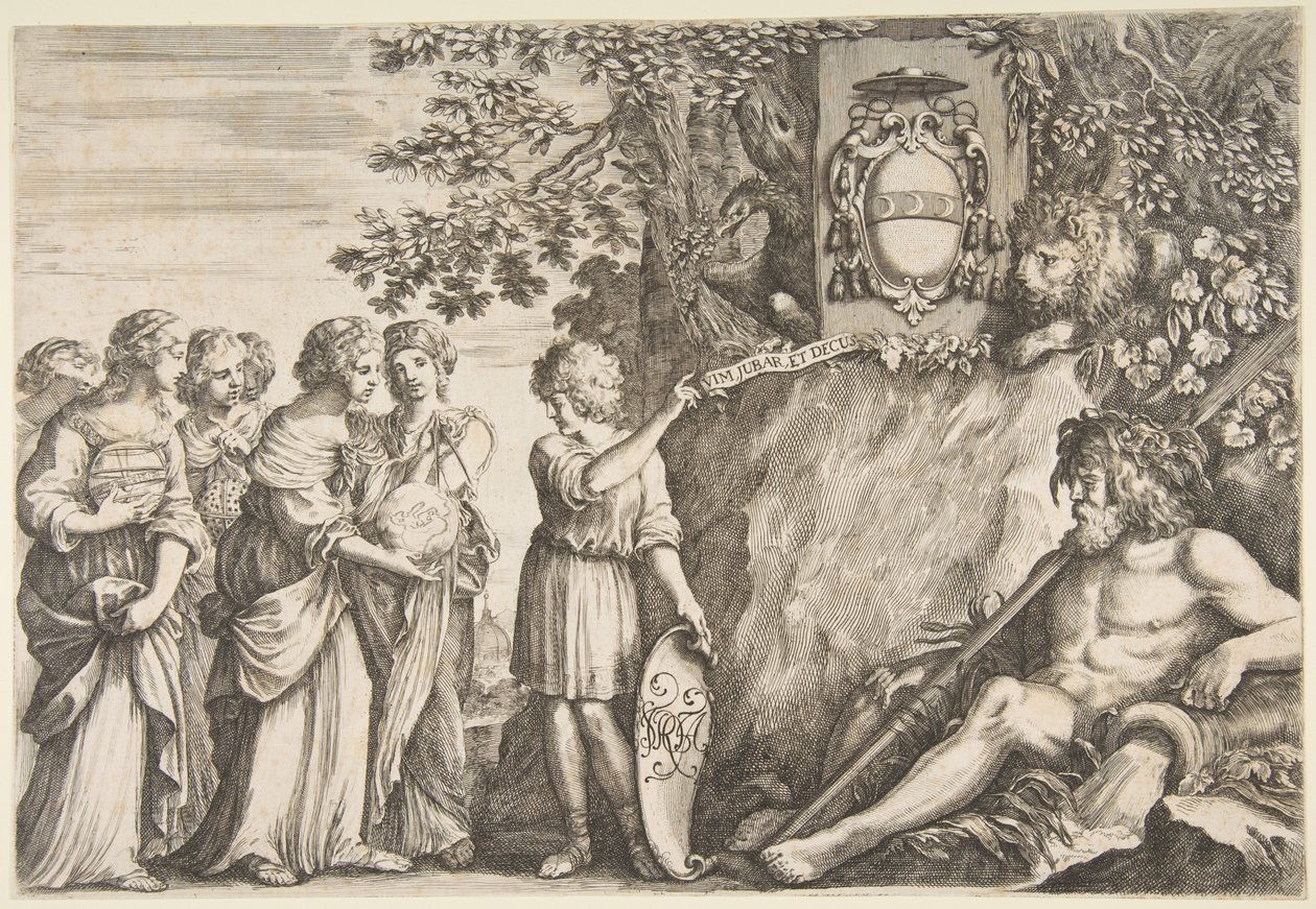 Ornament design for a thesis, the Strozzi coat of arms at top by Stefano della Bella