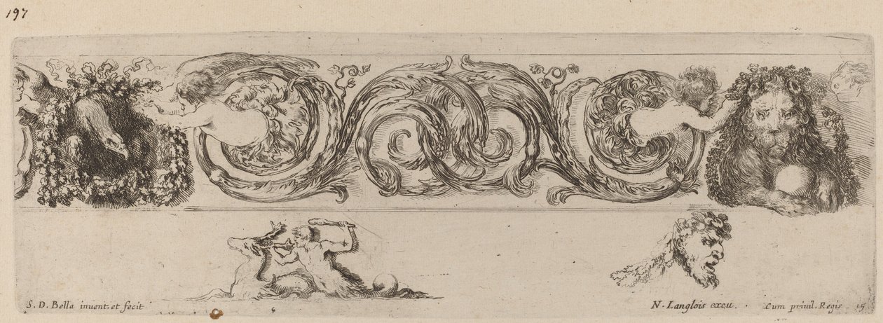 Ornamental Frieze with Eagle and Lion Engarlanded by Children, probably 1648 by Stefano della Bella