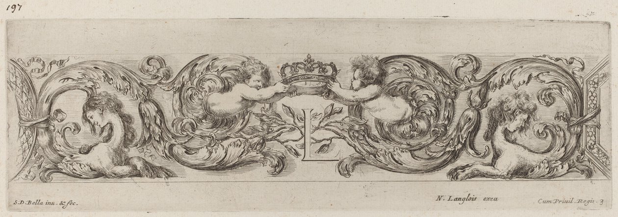 Ornamental Frieze with Letter L (Louis XIV) by Stefano della Bella
