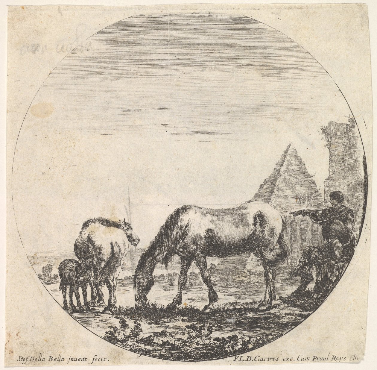 The Pyramid of Caius Cestius to Right in the Background, a Horse Grazing by Stefano della Bella