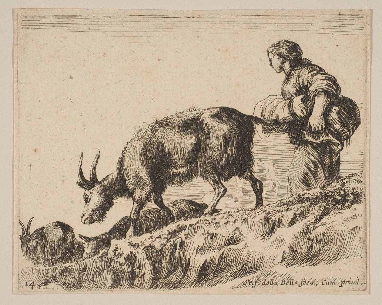 Plate 14: Shepherdess Herding Goats by Stefano della Bella