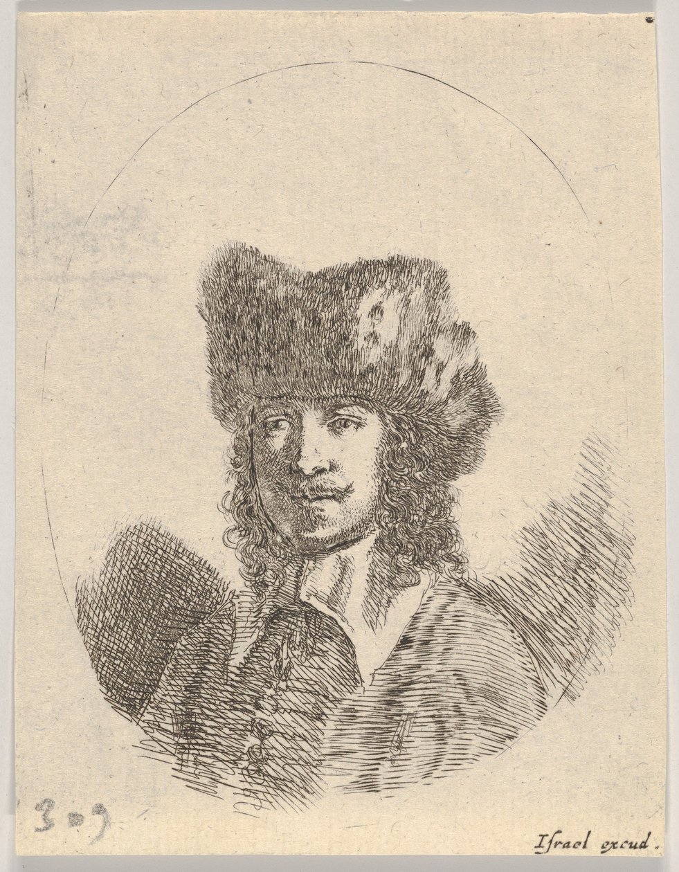 Plate 2: Head of a Man with a Moustache and Fur Cap Facing Left, an Oval Composition by Stefano della Bella