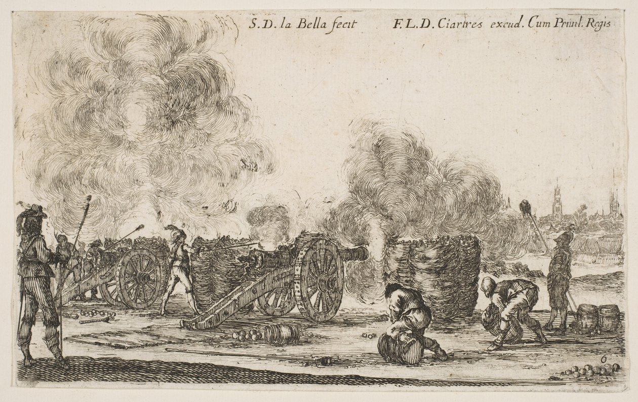 Battery of Cannons Firing on a City, from Various Military Caprices, ca. 1641 by Stefano della Bella