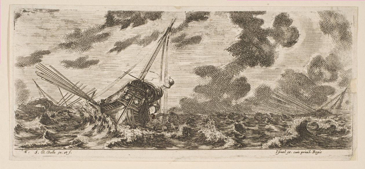 Three Ships in a Storm, from Various Embarkations (Divers Embarquements) by Stefano della Bella
