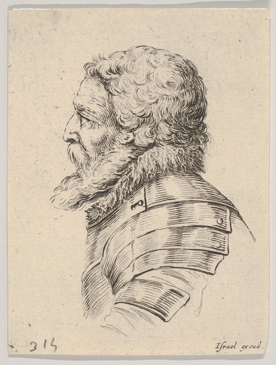 Plate 7: Bust of a Bearded Soldier Wearing Armor, Facing Left in Profile, from Various Heads by Stefano della Bella