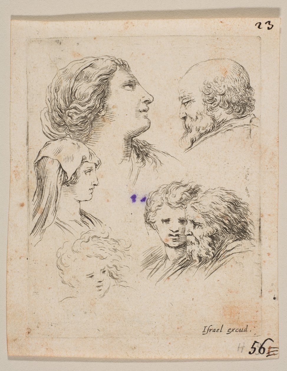 Plate 9: Five Heads, Two Young Women at Left, a Bearded Man at Upper Right, a Young Woman by Stefano della Bella