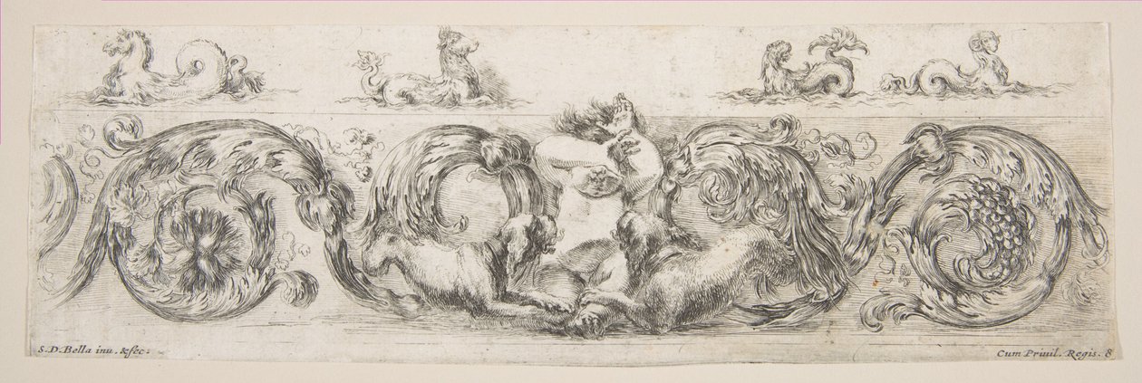 Rinceaux with Child Frightened by Dogs, Plate 8 from: 