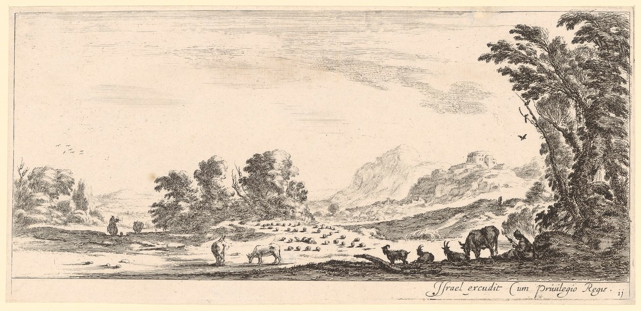 Shepherdess on a Pasture with Herd by Stefano della Bella