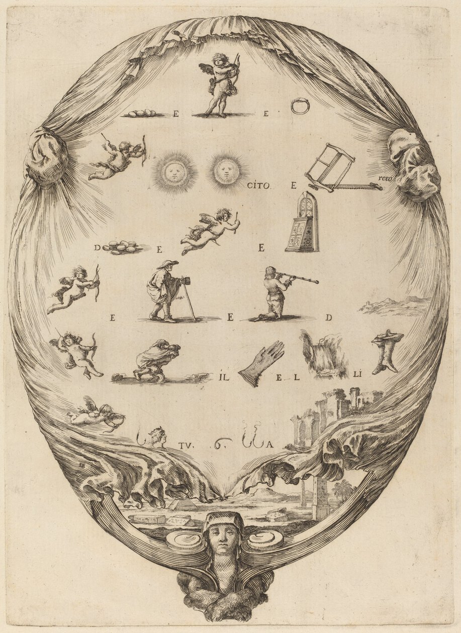 Screen Depicting the Italian Rebus of Love by Stefano della Bella