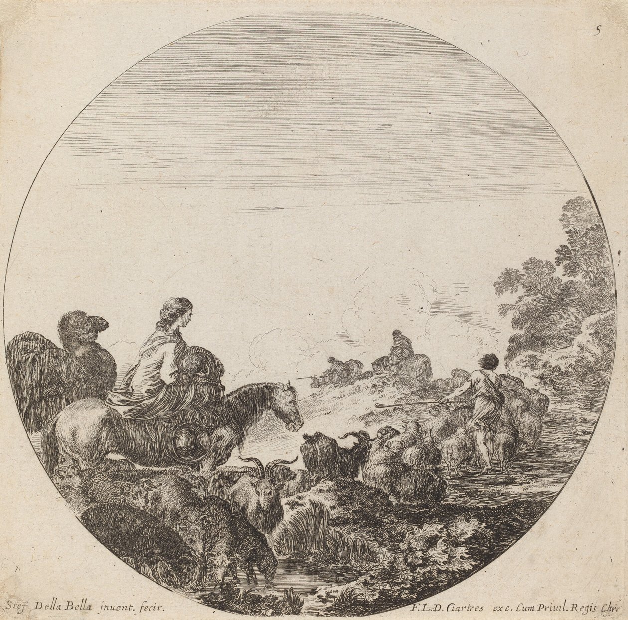 Shepherds and Flock with Woman and Camel by Stefano della Bella