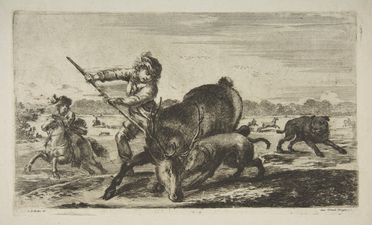Stag at Bay (from Animal Hunts Chasses à différents animaux) by Stefano della Bella