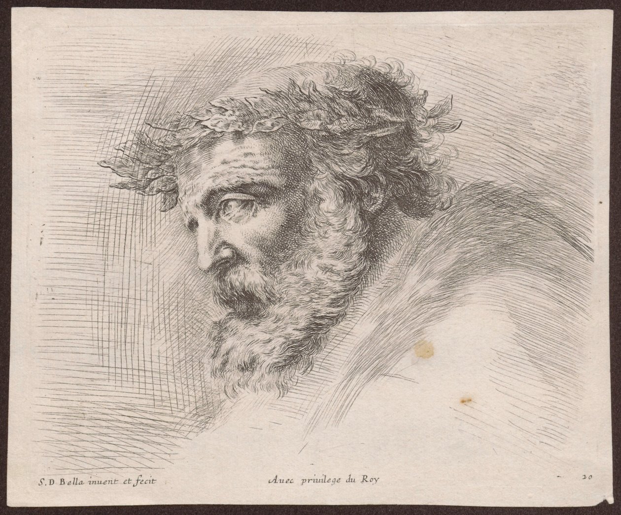 Study of the Head of a Bearded Old Man in a Laurel Wreath, in Profile, Facing Left, from the Series 