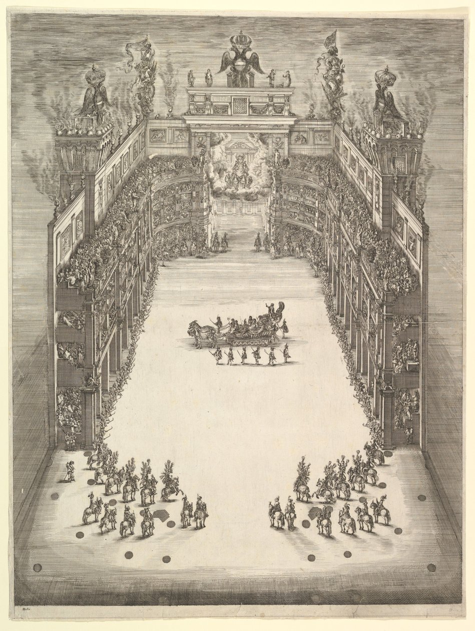 Theater at Modena, Seen from Above and Filled with Spectators, with a Triumphal Car at Center, 1652 by Stefano della Bella