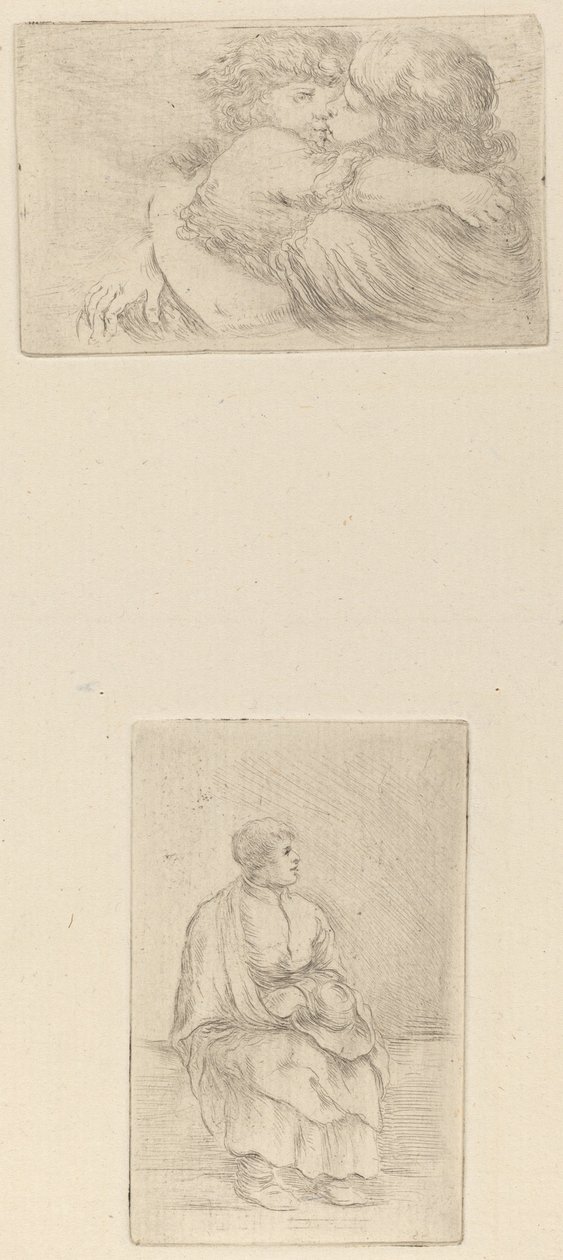Two Children Embracing; Seated Ecclesiast by Stefano della Bella