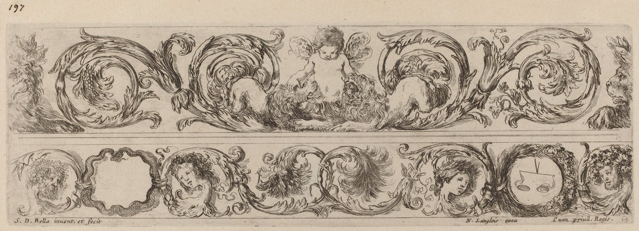 Two Ornamental Bands with Cupid and Heads of the Four Seasons by Stefano della Bella