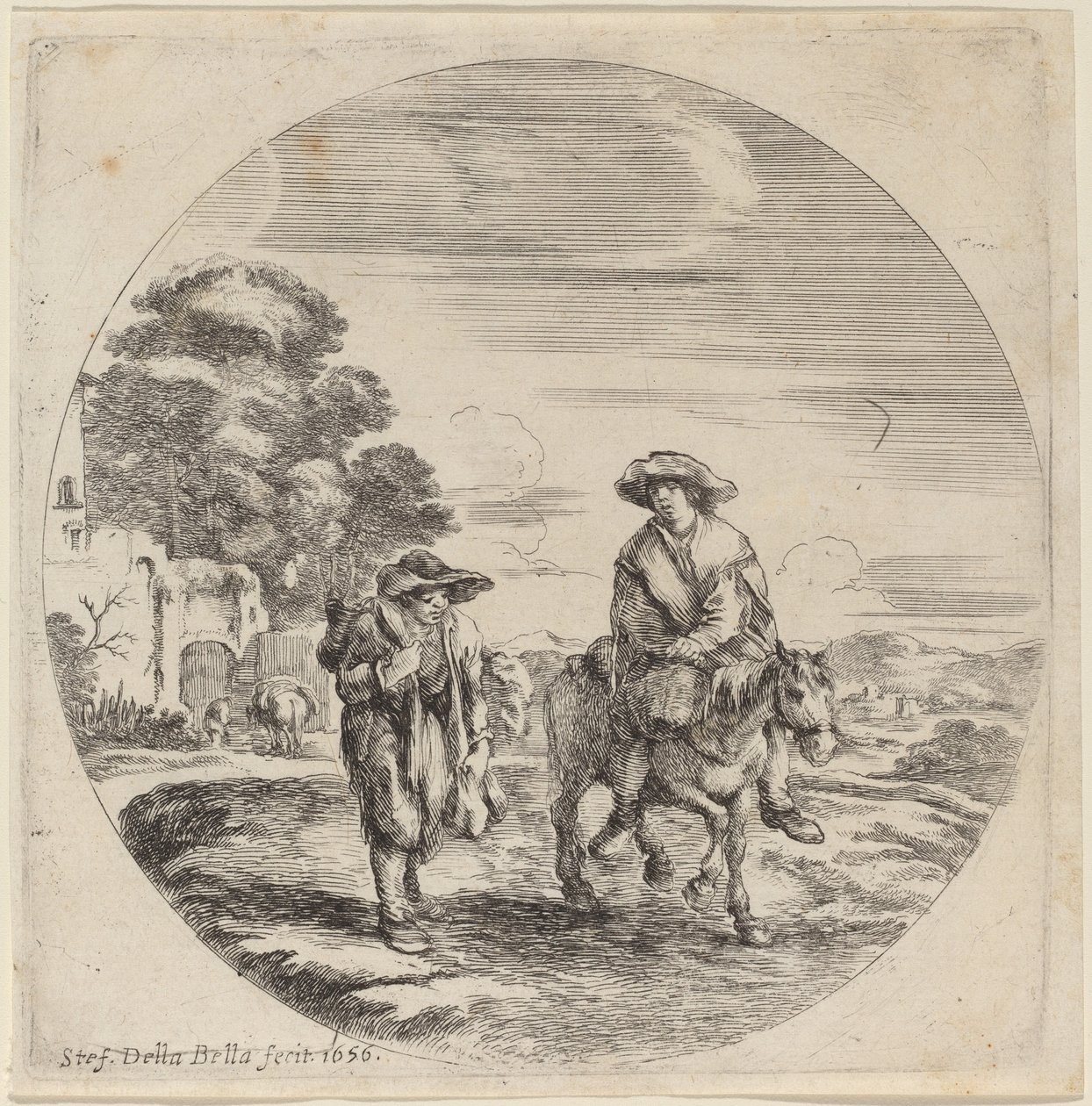 Two Peasants Traveling in a Landscape by Stefano della Bella
