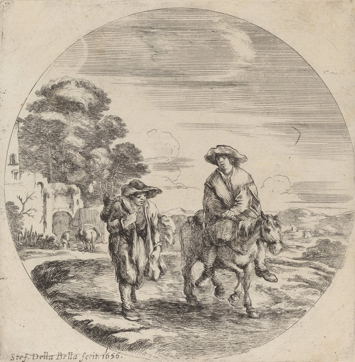 Two Peasants Traveling in a Landscape by Stefano della Bella