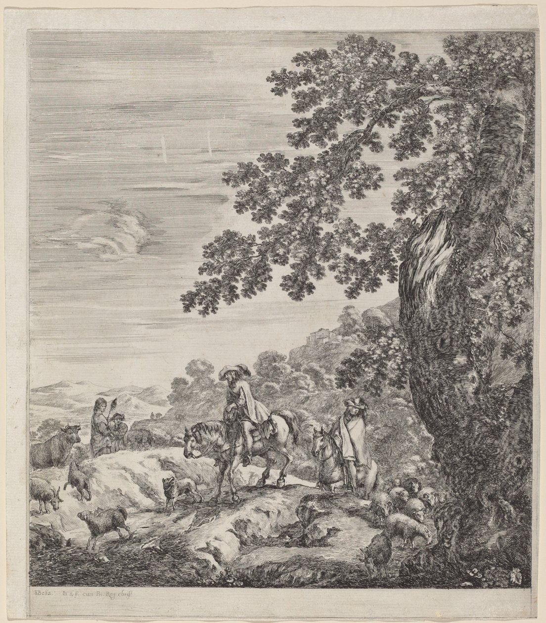 Two Riders Passing Near a Herd of Animals by Stefano della Bella