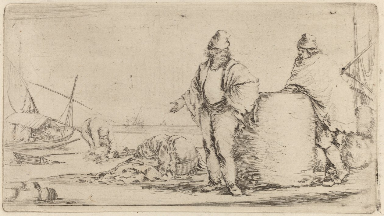 Two Sailors Standing near a Large Bale of Merchandise by Stefano della Bella