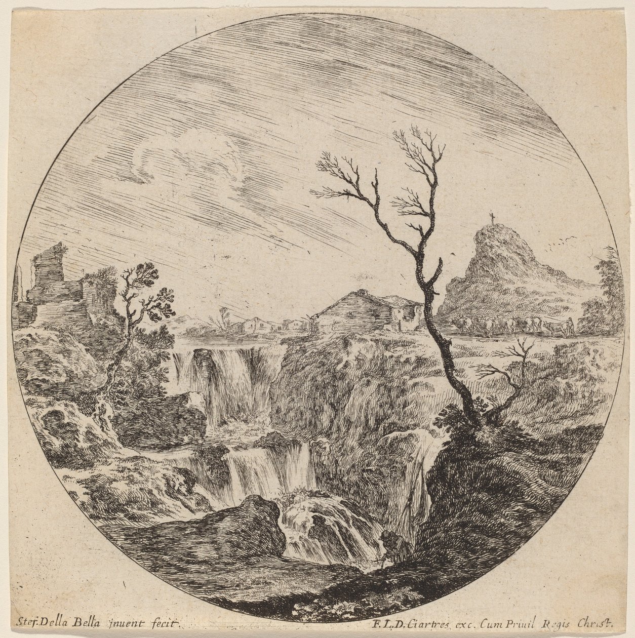 Waterfall with Three Tiers by Stefano della Bella