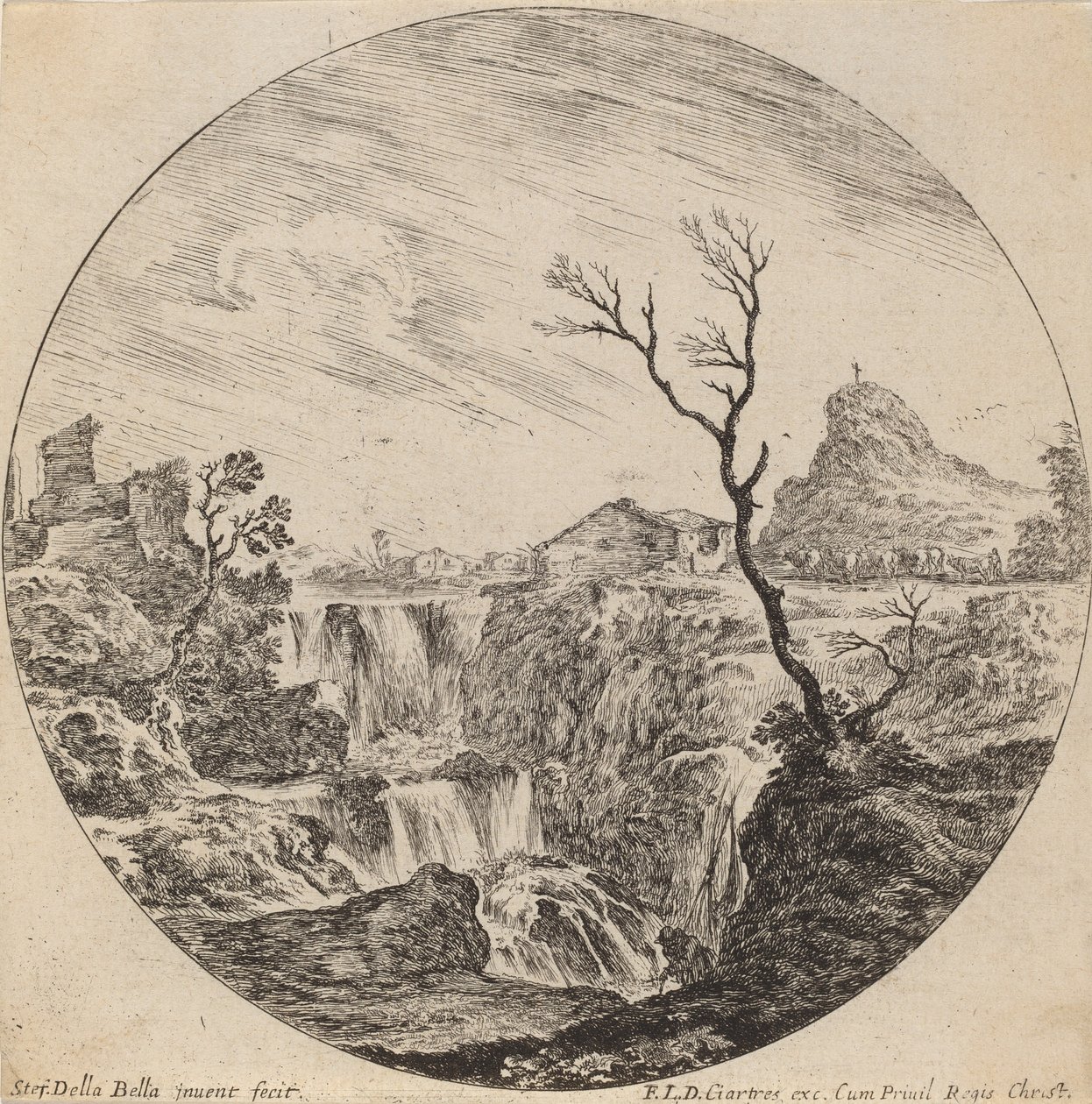 Waterfall with Three Tiers by Stefano della Bella