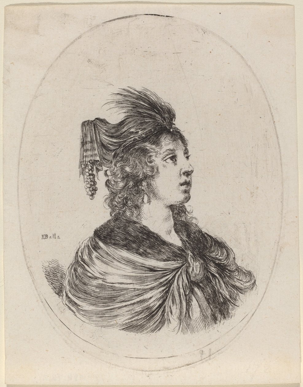 Woman in a Feathered Turban, Turned to the Right by Stefano della Bella