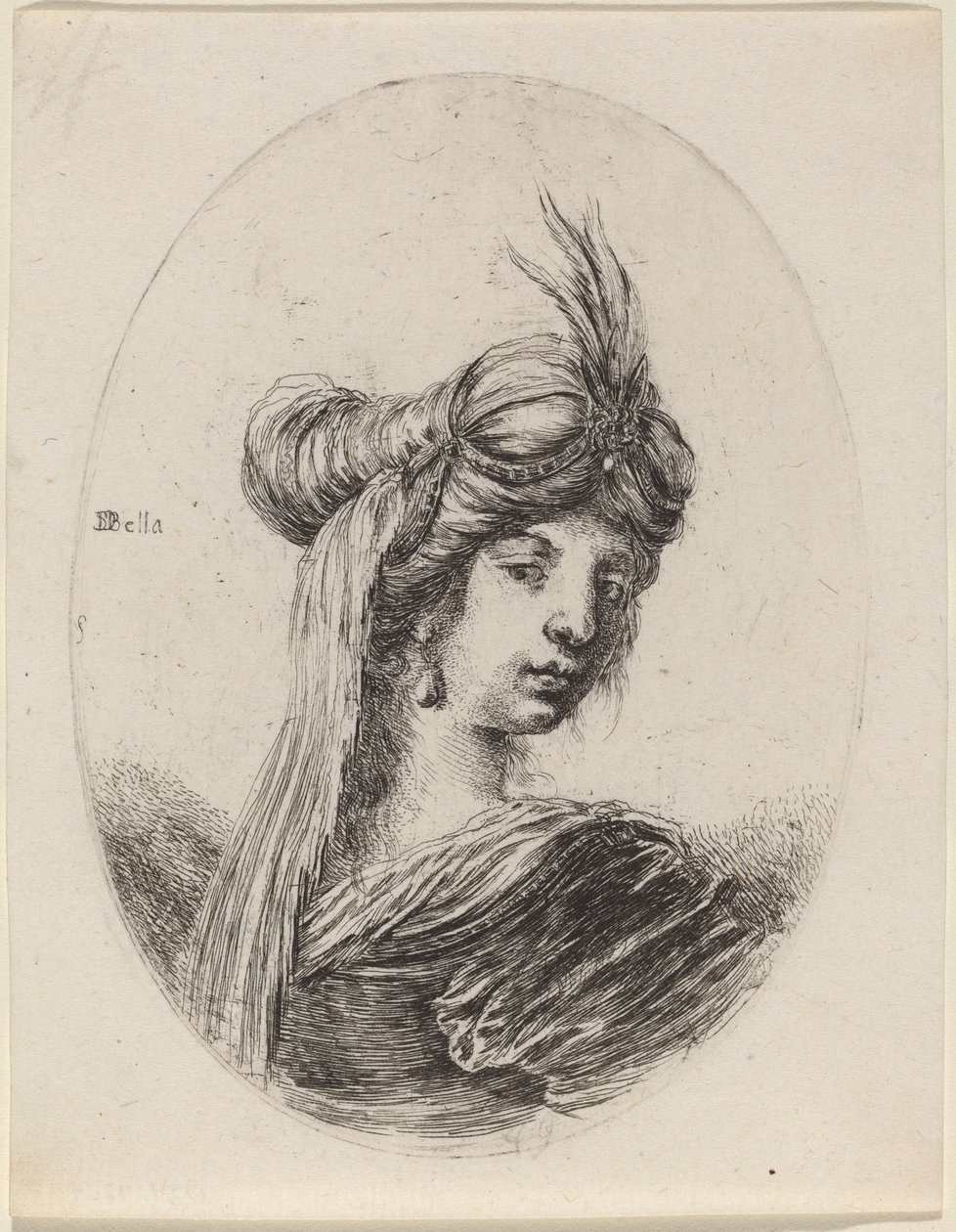 Woman in a Feathered Turban with a Veil, Turned to the Right by Stefano della Bella