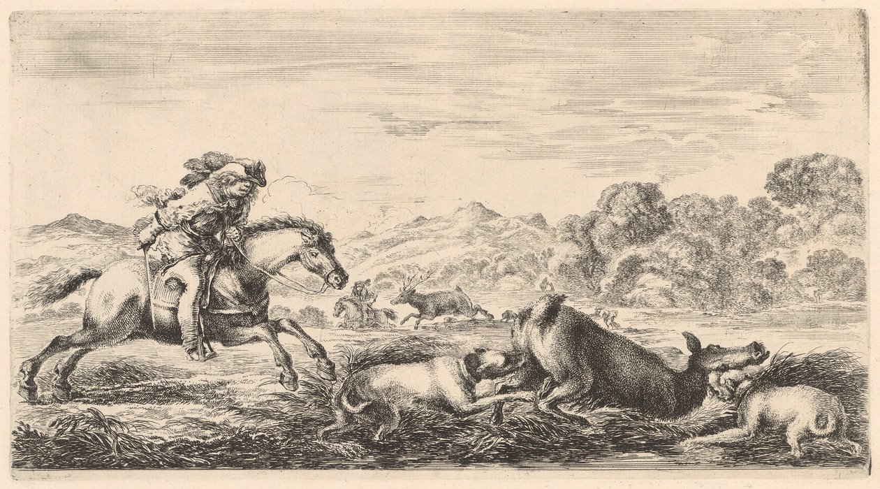 Two Dogs Bring Down a Hind by Stefano della Bella