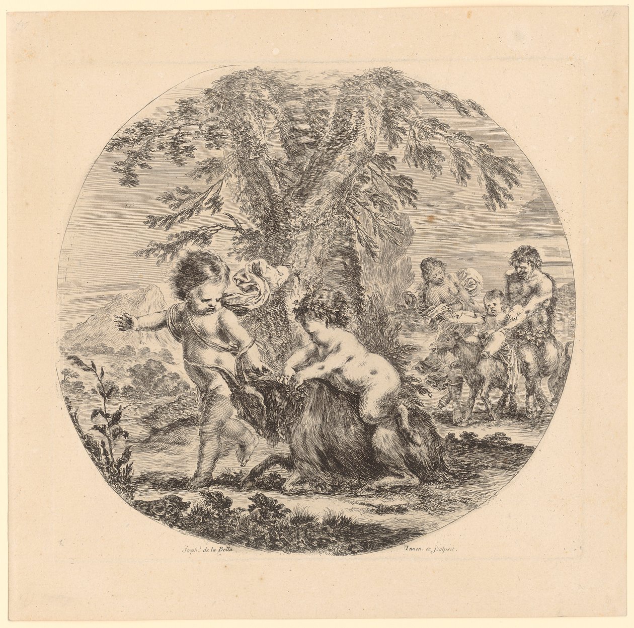 Two Children Playing with a Goat by Stefano della Bella