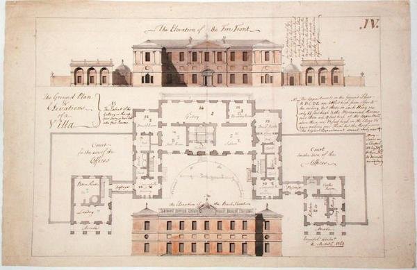 Ground Plan and Elevations for a Substantial Villa, 1770 by Stephen Riou