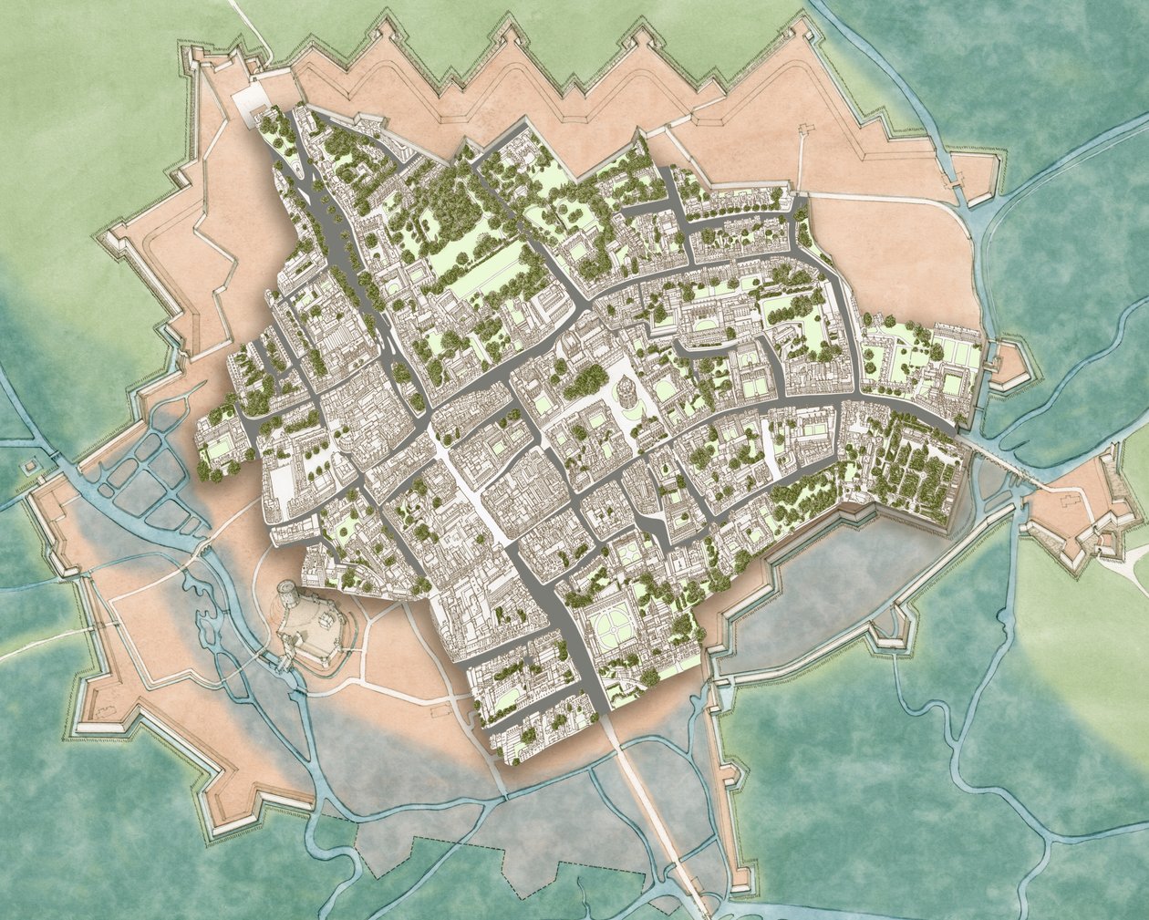 Modern Oxford Over the Civil War Defences, c.1644-1646 by Stephen Conlin