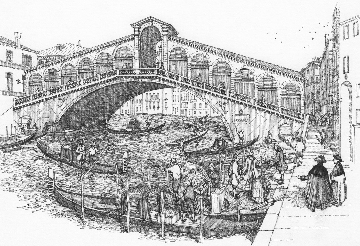 The Rialto Bridge, Venice in the 18th century by Stephen Conlin
