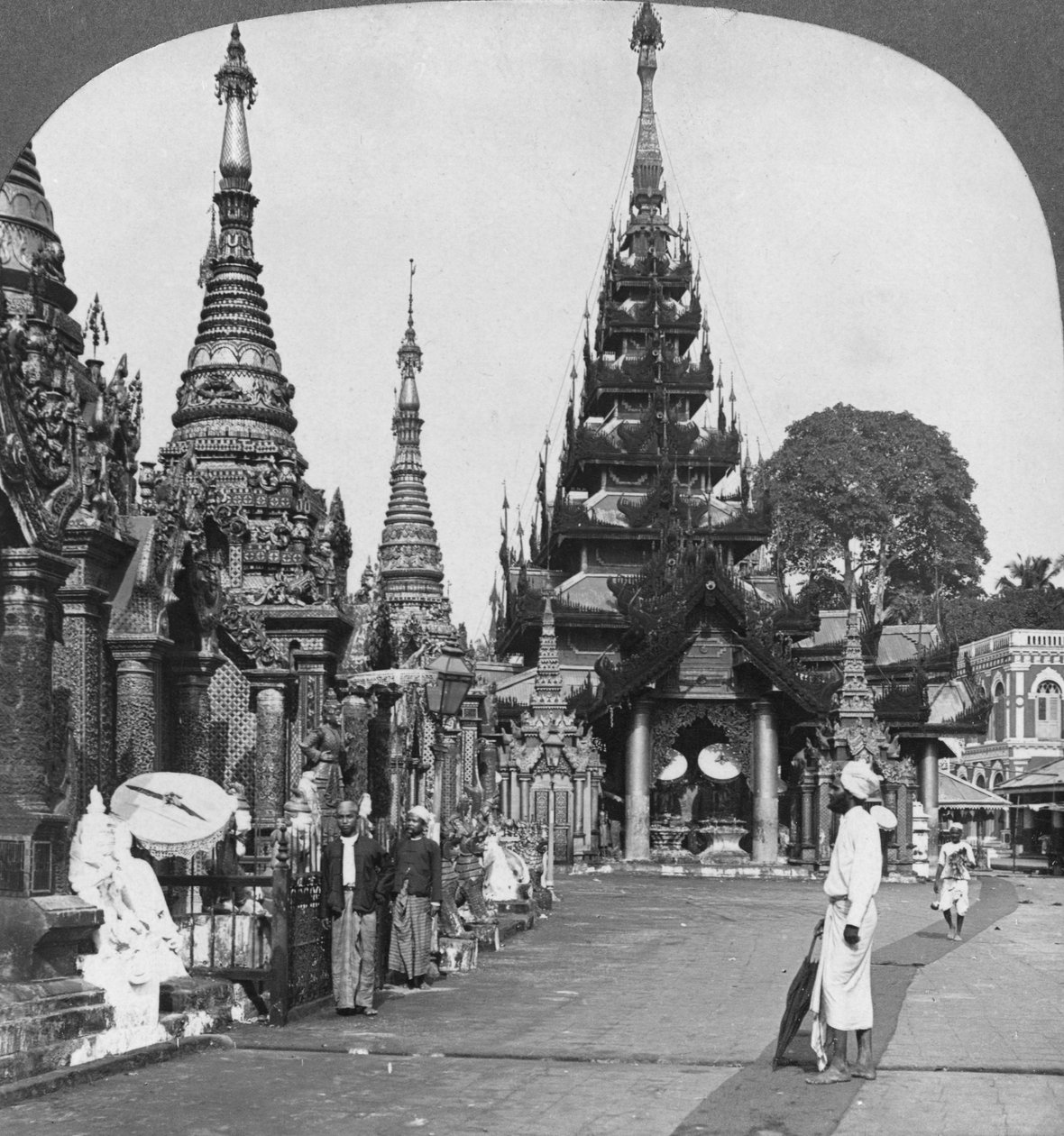 Along the Platform to the Southern Ascent, Shwedagon Pagoda, Rangoon, Burma, 1908 by Stereo Travel Co